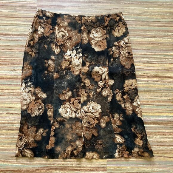 Autumn Rose Knee Length Skirt Vintage 90s Louben Neutral Brown Made in Canada - Picture 3 of 5